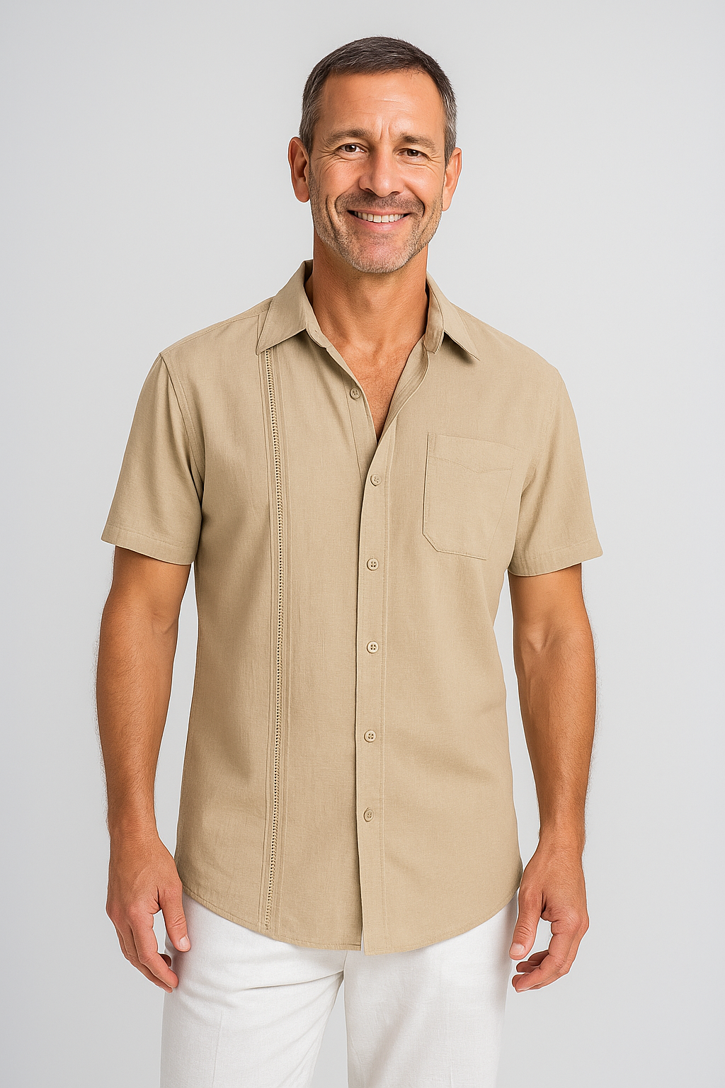 Chemise à Manches Courtes en Lin Beige