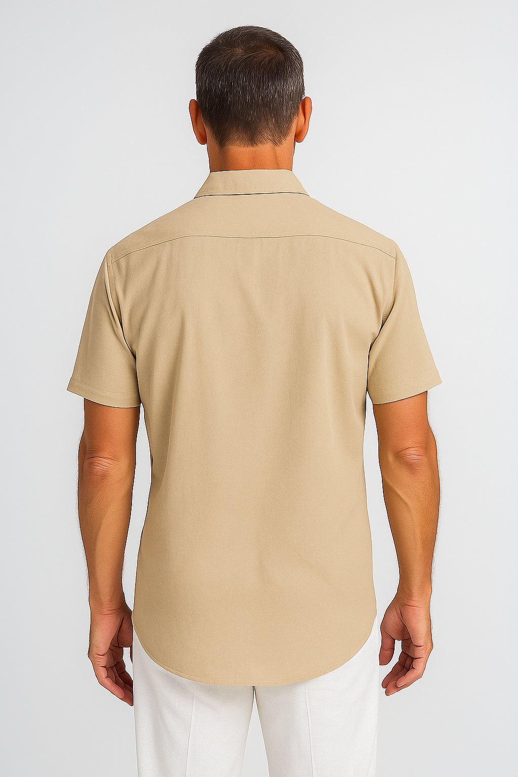 Chemise à Manches Courtes en Lin Beige