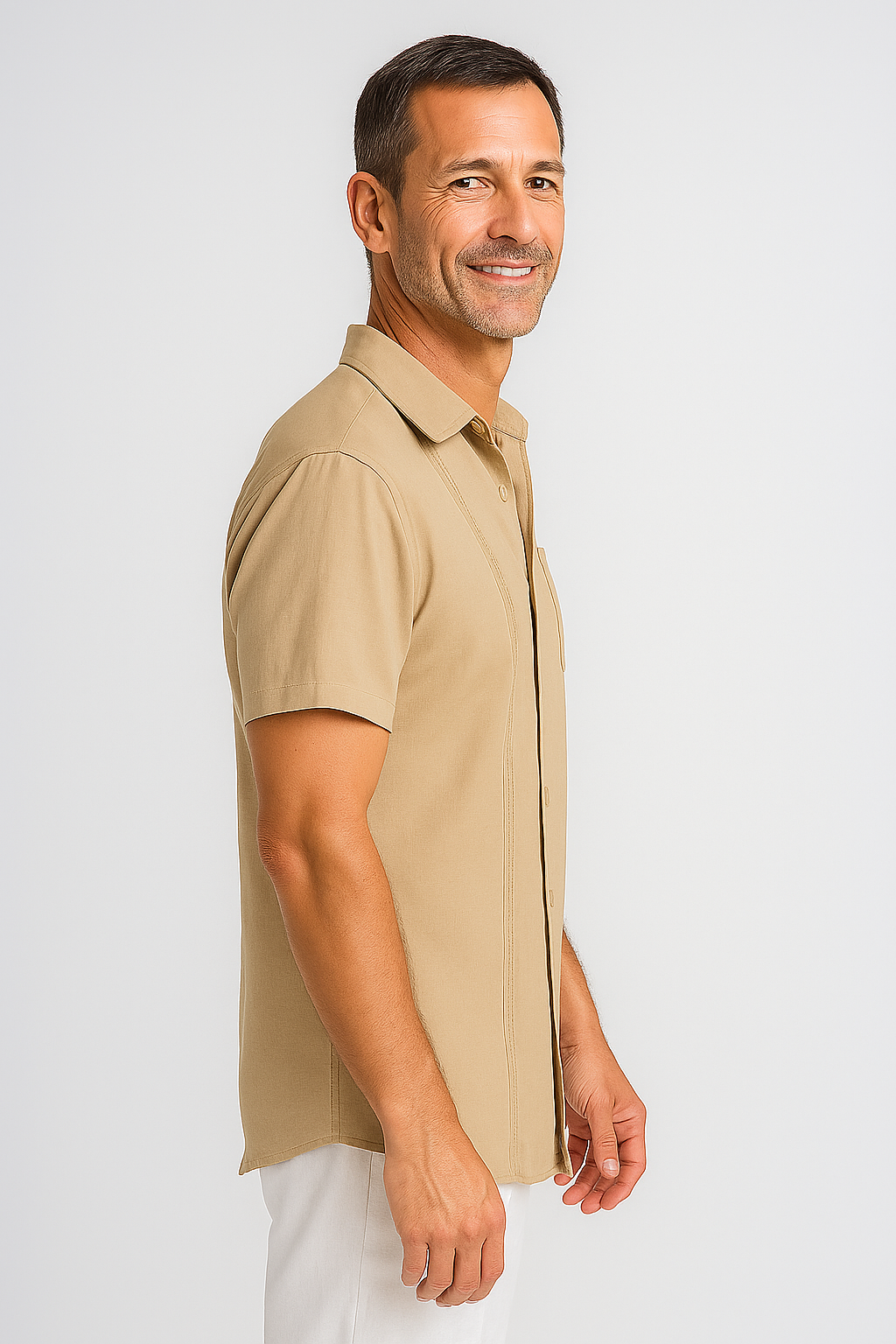 Chemise à Manches Courtes en Lin Beige
