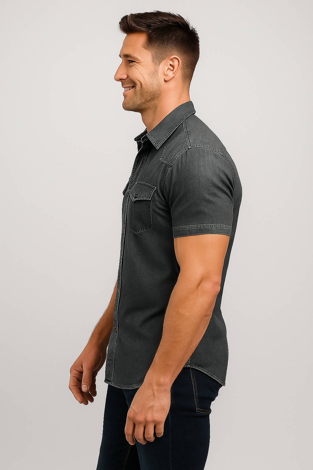 Chemise en denim à manches courtes pour homme