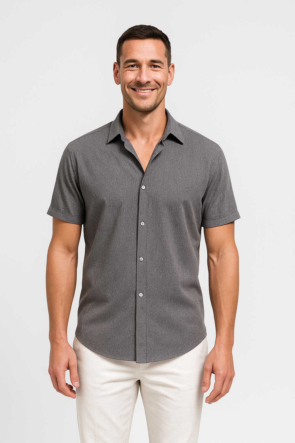 Chemise homme à manches courtes avec col classique – Gris foncé