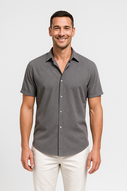 Chemise homme à manches courtes avec col classique – Gris foncé