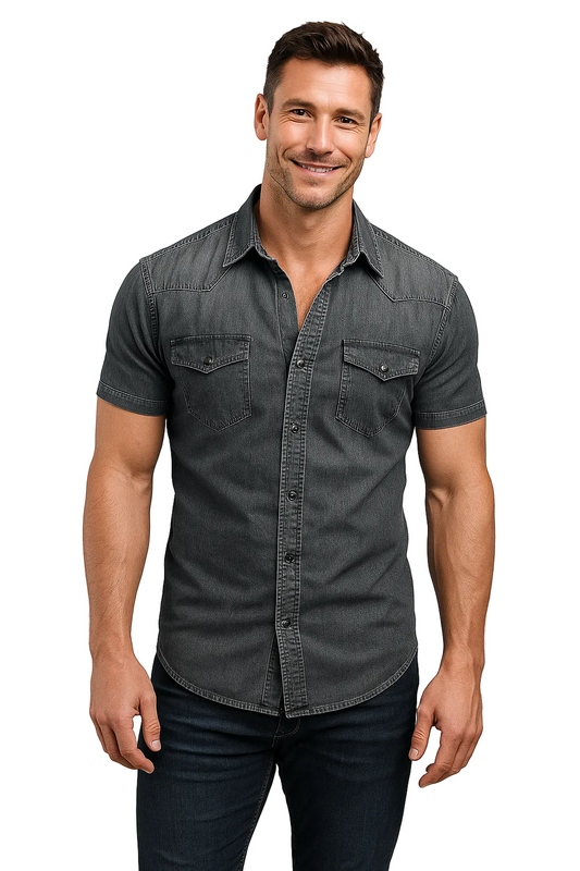 Chemise pour homme en délavage bleu gris foncé