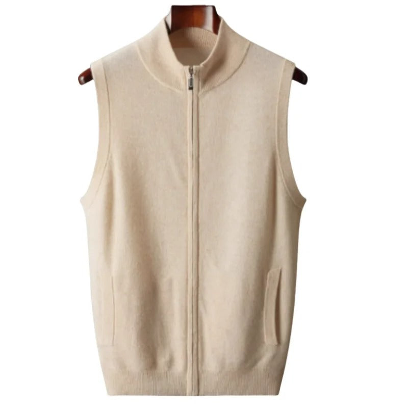Gilet homme sans manches beige clair en maille fine