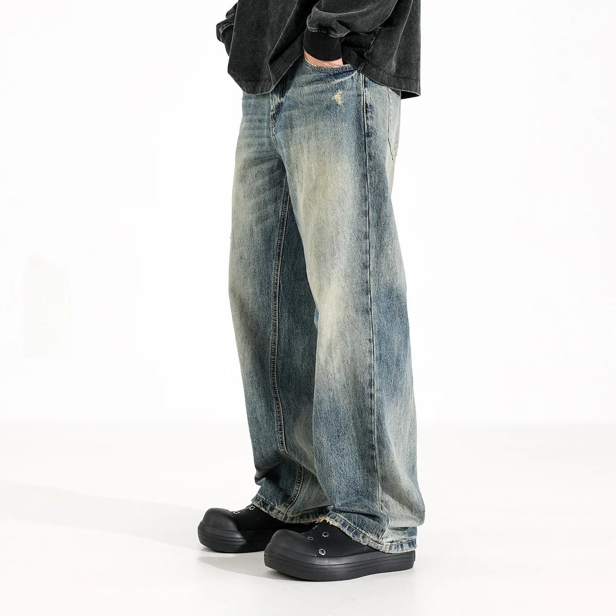 Jean homme bleu moyen à jambes amples