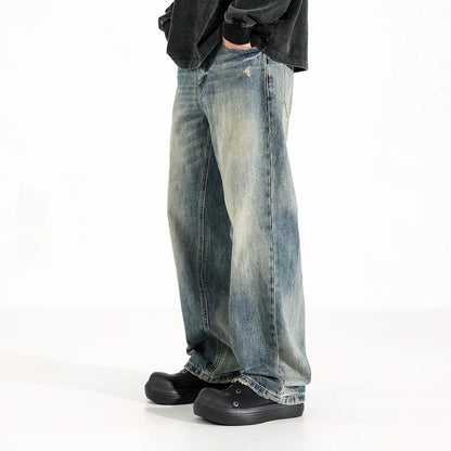 Jean homme bleu moyen à jambes amples