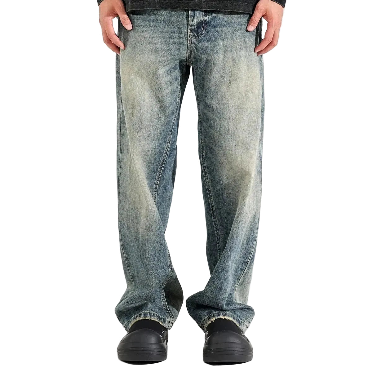 Jean homme bleu moyen à jambes amples