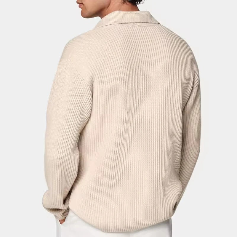 Pull homme crème clair en maille épaisse à col en V