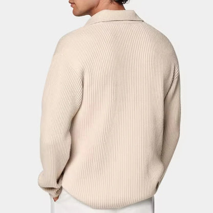 Pull homme crème clair en maille épaisse à col en V