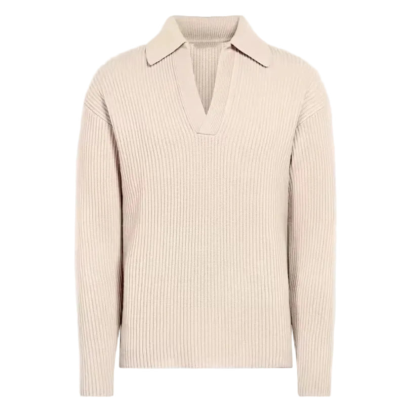 Pull homme crème clair en maille épaisse à col en V