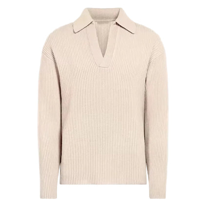 Pull homme crème clair en maille épaisse à col en V