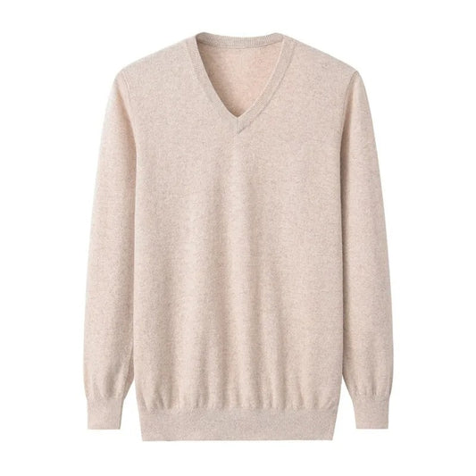 Pull pour homme en maille fine beige clair à col en V